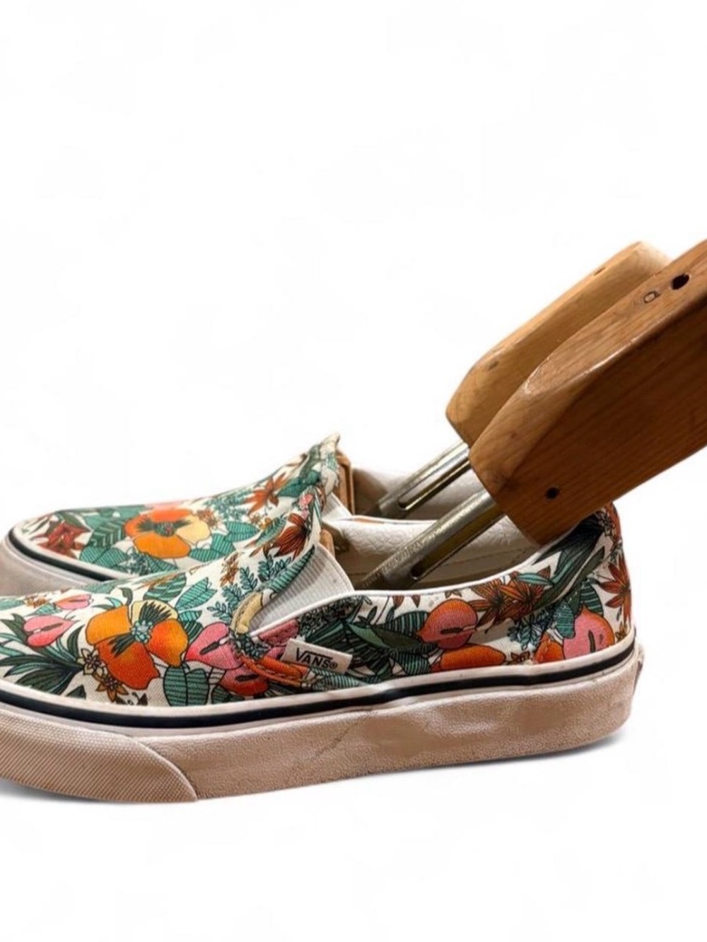 Vans Floral Canvas Slip-On in Cream, Green, Orange, Pink - Picture 2 of 6